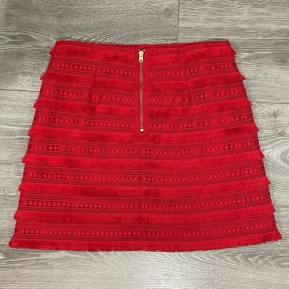 NWOT J. Crew Red Tiered Fringe Exposed Zipper Mini Skirt 0P - Picture 13 of 13